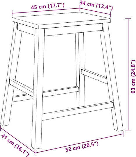 Stool Bar with Backrest Wooden Coffee 2pcs 52x41x63cm