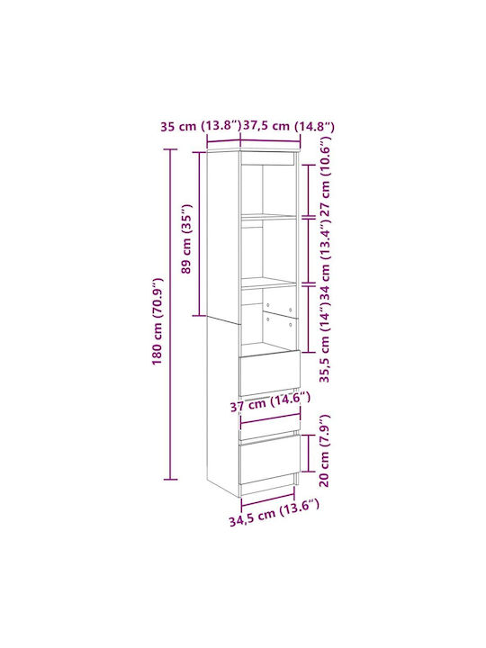 Bibliothek Grey 37.5x35x180cm