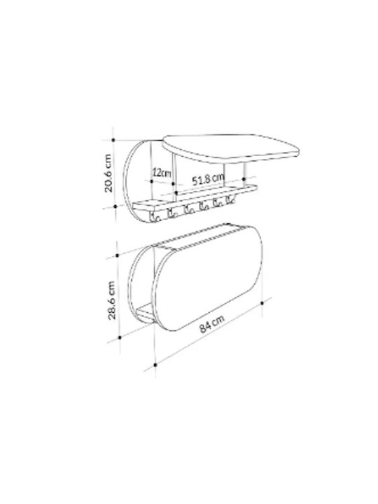 HomeMarkt Κρεμάστρα Τοίχου Stor Ξύλινη 6 Θέσεων Λευκή 84x12x28.6cm