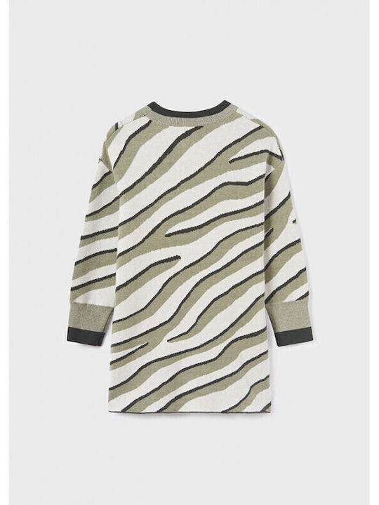 Children's Dress Long Sleeve Knitted Animal Print Haki