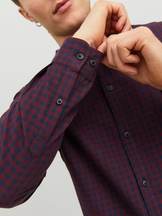 Long-sleeved Cotton Shirt Checked Burgundy