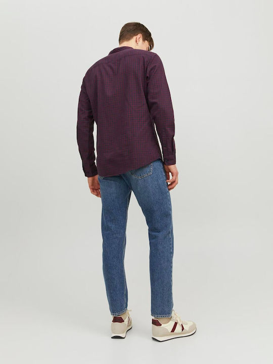 Long-sleeved Cotton Shirt Checked Burgundy