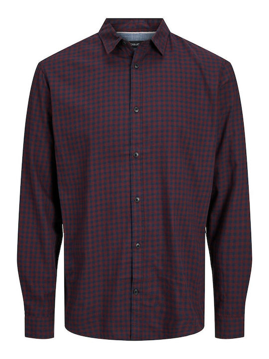 Long-sleeved Cotton Shirt Checked Burgundy