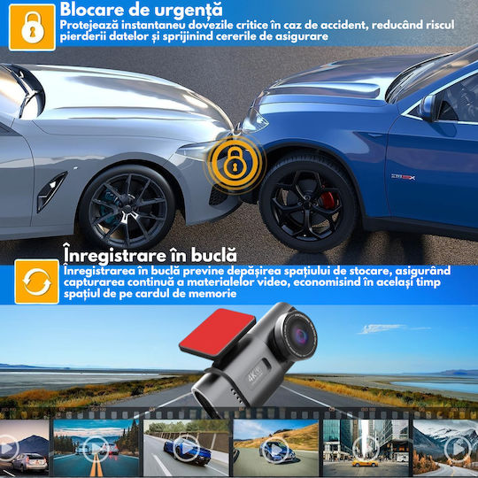 Set Camera DVR Auto 4K cu Ecran 2" pentru Parbriz & Camera de Marsarier