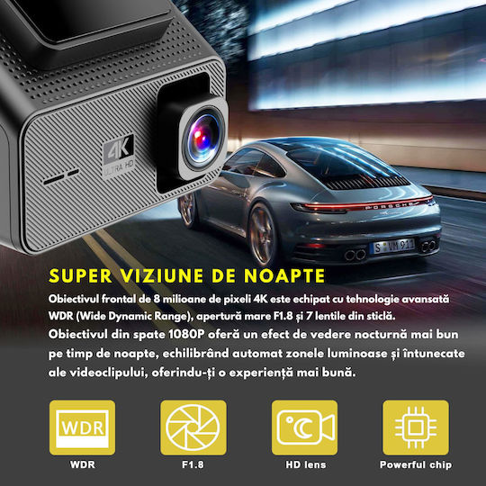 Set Camera DVR Auto 4K cu Ecran 1.47" pentru Parbriz & Camera de Marsarier