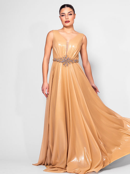 Ixora Maxi Evening Dress with Sheer Gold