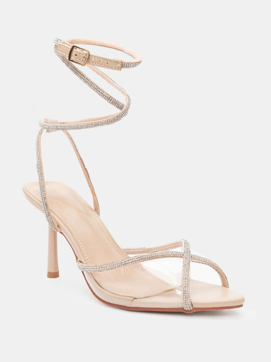 Luigi Damen Sandalen mit hohem Absatz in Beige Farbe