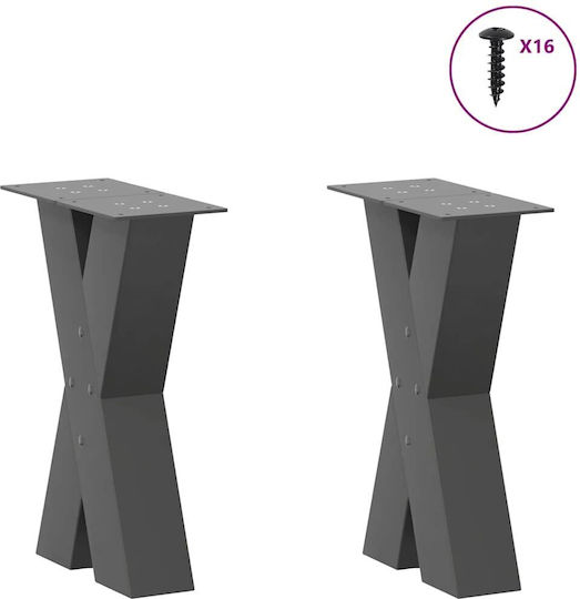 vidaXL Metallic Furniture Leg 2 Pieces Suitable for Table / Coffee Table / Office 28x43cm Charcoal