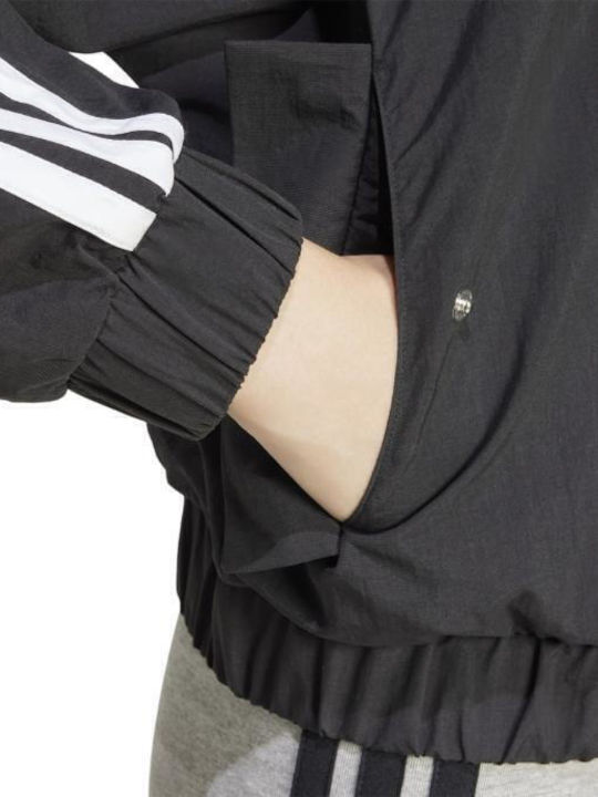 Essentials 3-stripes Κοντό Γυναικείο Μπουφάν για Χειμώνα Μαύρο