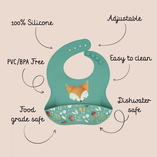 Sassi Junior Bib Silicone with Pocket Green for 6 m+