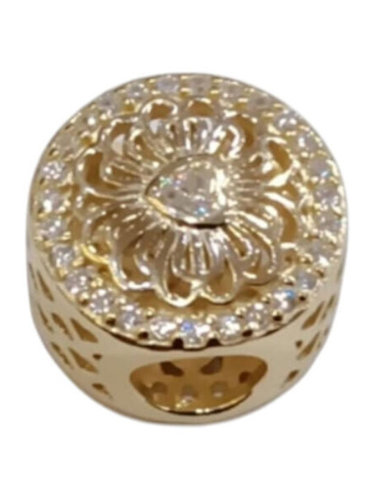 Charm simbol rotund din argint 925 Kalliopisilver, inimă perforată aurie cu zirconiu D350 Charm simbol rotund din argint 925 Kalliopisilver, inimă perforată aurie cu zirconiu D350