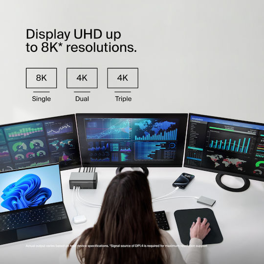 Belkin 11-in-1 Pro GaN Dock USB-C Docking Station with HDMI 4K PD Ethernet and Support for 3 Monitors Gray