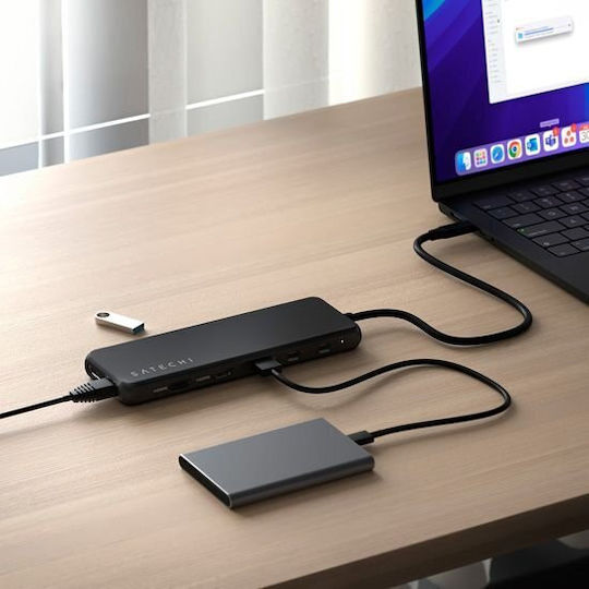 Satechi 13-in-1 USB-C USB-C Docking Station με HDMI/DisplayPort 4K PD Ethernet και σύνδεση 3 Οθονών Μαύρο
