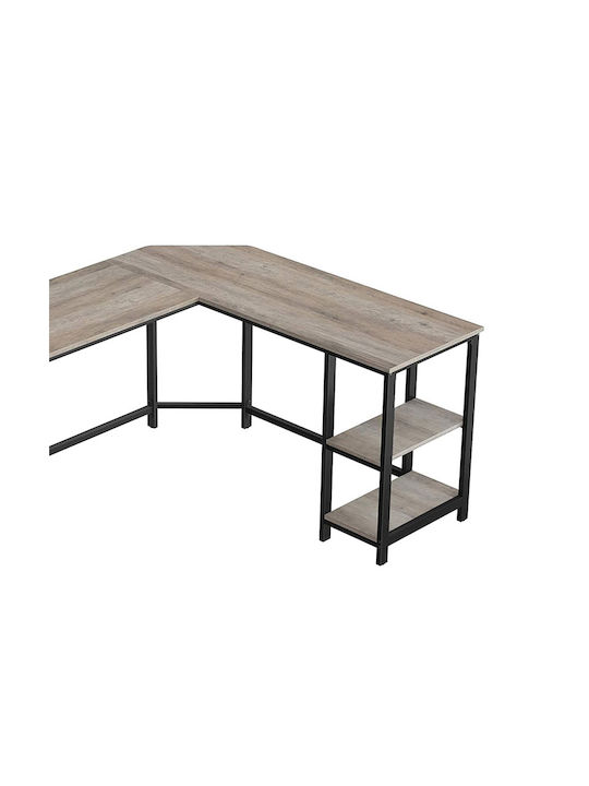 Ъглово Компютърно Бюро Дървено Сиво С Метални Крака 138x138x75см