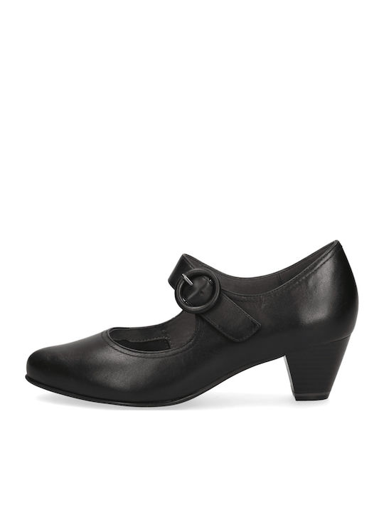 Leather Black Heels with Strap