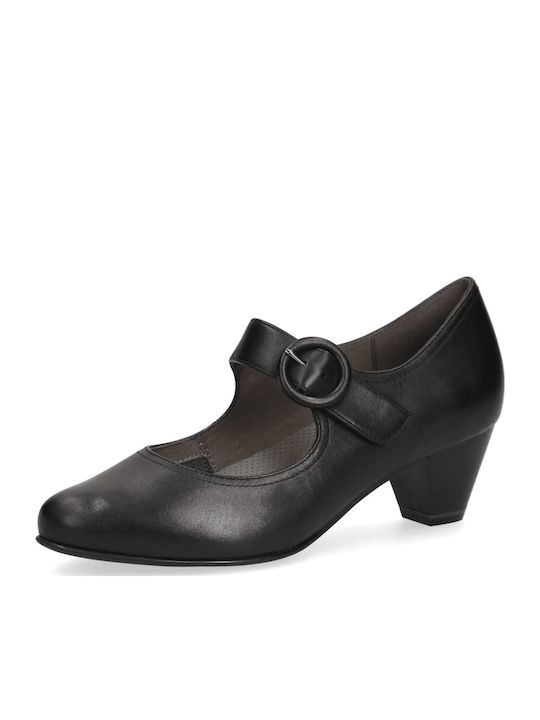 Leather Black Heels with Strap