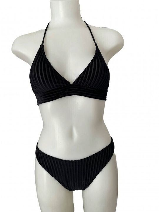 Women's Velvet Bikini Set Triangle Top Black