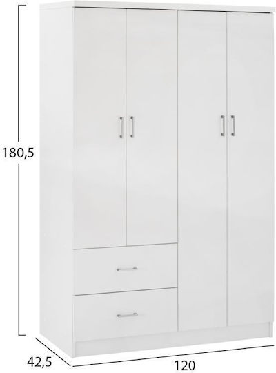 Vier Türen Kleiderschrank Blakely White 120x42.5x180.5cm