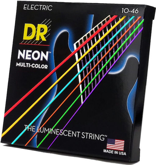 DR Set Corzi Neon Multi Pentru Chitară Electrică Din Oțel Placă Cu Nichel 10 - 46