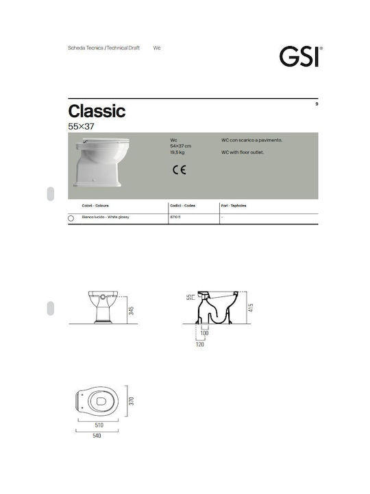 GSI Floor-Standing Toilet with Flush with Cover Soft Close White