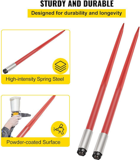 Vevor Pair Hay Spear 49" Bale Spear 3000 Lbs Bale Spike Quick Attach Square Hay Bale Spears 1 3/4" Red Coated Bale Forks Bale Hay Spike Hex Nut & Sleeve Buckets Tractors Loaders