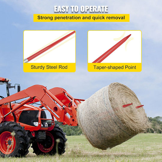 Vevor Pair Hay Spear 49" Bale Spear 3000 Lbs Bale Spike Quick Attach Square Hay Bale Spears 1 3/4" Red Coated Bale Forks Bale Hay Spike Hex Nut & Sleeve Buckets Tractors Loaders