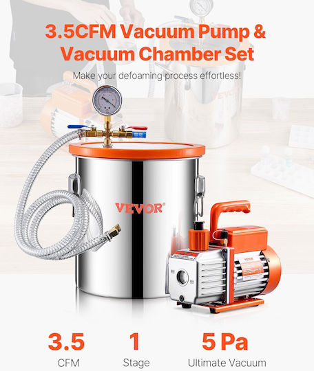 Vevor 5 Gallon Single Stage Pump Degassing Chamber Kit Vacuum Chamber 3.5cfm