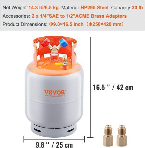 Vevor Δεξαμενή Ανάκτησης Ψυκτικού 30lb 400 Psi Y Βαλβίδα Lmhsgwfdk3014dzjgv0