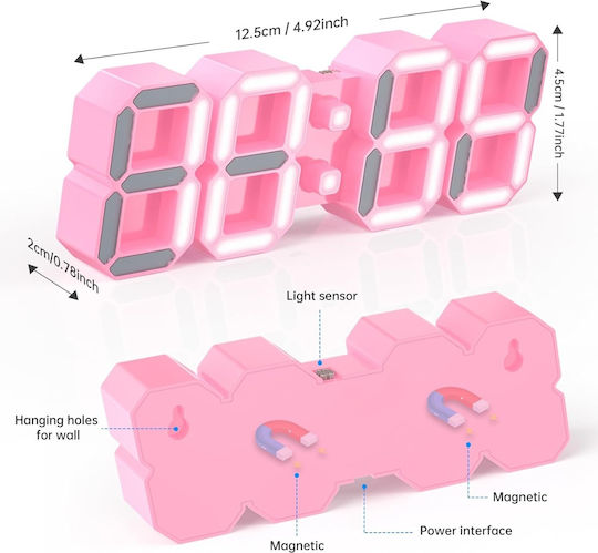 EDUP 3D Ρολόι Τοίχου Ψηφιακό Ροζ Ø52cm