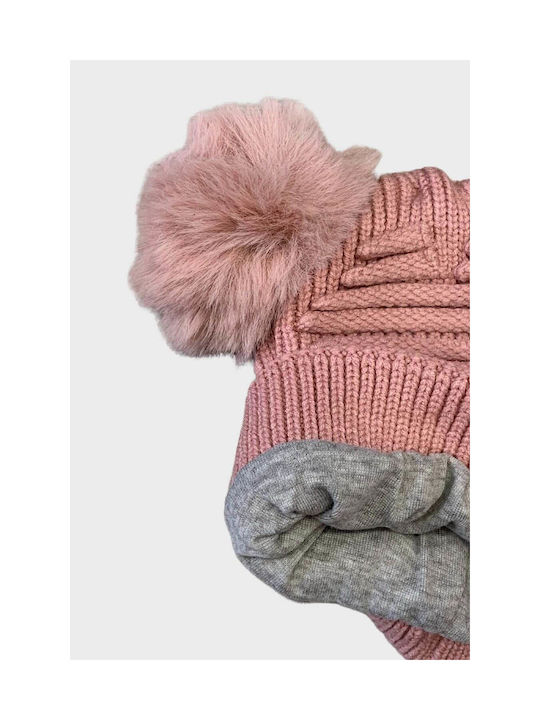 Louizidis Kids Beanie Knitted Pink for Newborn