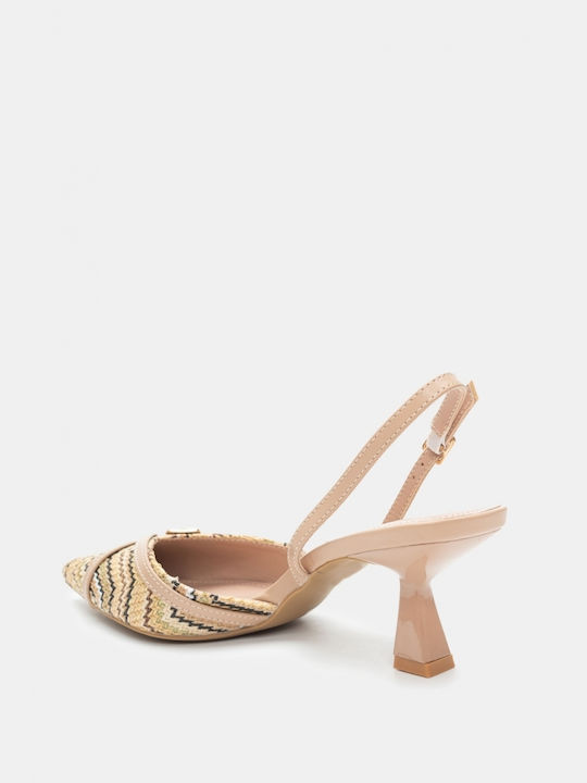 Luigi Pointed Toe Beige Heels with Strap