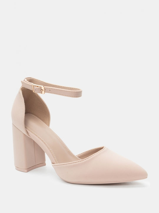 Luigi Pointed Toe Beige Heels with Strap