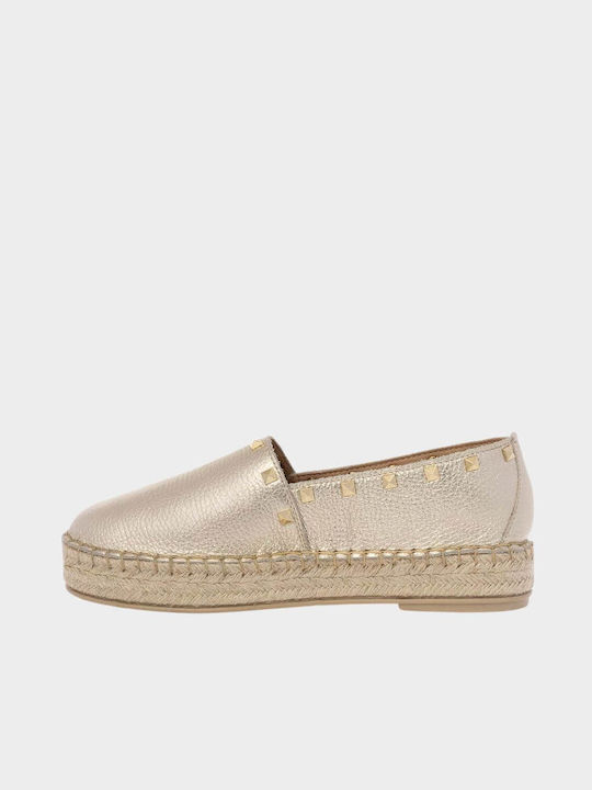 Sante Women's Leather Espadrilles with Studs Gold