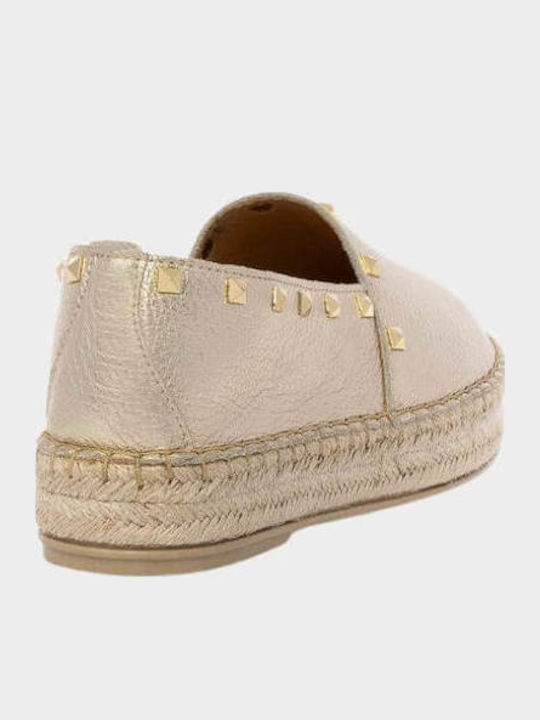 Women's Leather Espadrilles with Studs Gold