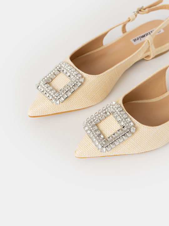 Damen Ballerinas Spitz zulaufend mit Riemen in Beige Farbe