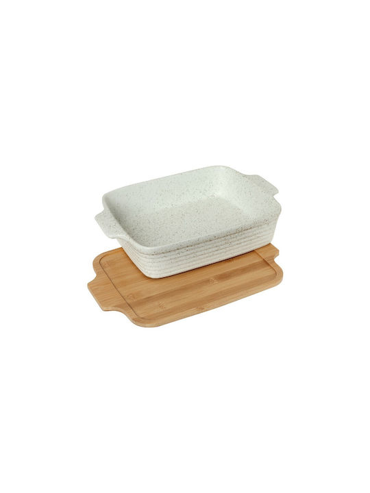 Cryspo Trio Rectangular Heat-Resistant Cookware Made of Porcelain with Lid and Stand 34x24x7cm