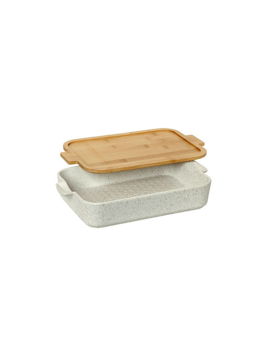 Cryspo Trio Rectangular Heat-Resistant Cookware Made of Porcelain with Lid and Stand 33x21x6cm