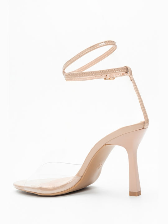 Luigi Pointed Toe Beige High Heels with Strap