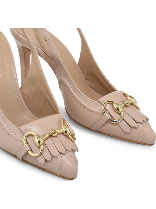 Leder Pumps mit hohem Absatz Beige