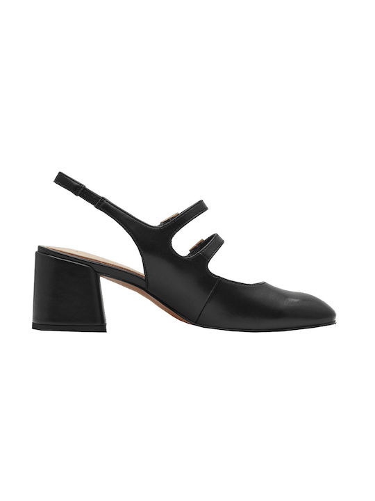 Marco Tozzi Leather Black Medium Heels with Strap