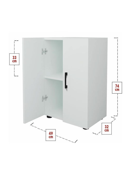 Pratiko Multifunctional Furniture 2 Doors 2 Shelves White Wood Black Handles 49x32x74cm 02842027