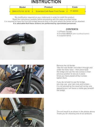 Partea din față Aripă Față Roată Motocicletă pentru BMW Cursător Negru 1buc