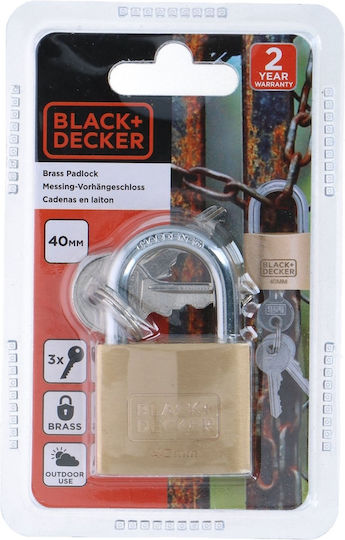 Black & Decker Ορειχάλκινο Λουκέτο Πέταλο με Κλειδί 40mm Μαύρο