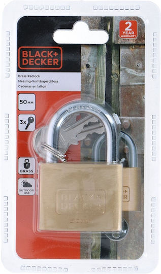 Black & Decker Bronze Padlock Brass with Key 50mm Black 1pcs