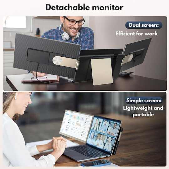 Extensor ecran triplu pentru laptopuri de 13"-17.3" 15.6" Full HD 1080p IPS Display Visionhub compatibil Windows Mac Linux design portabil multifuncțional porturi USB-C Mini HDMI Plug and Play