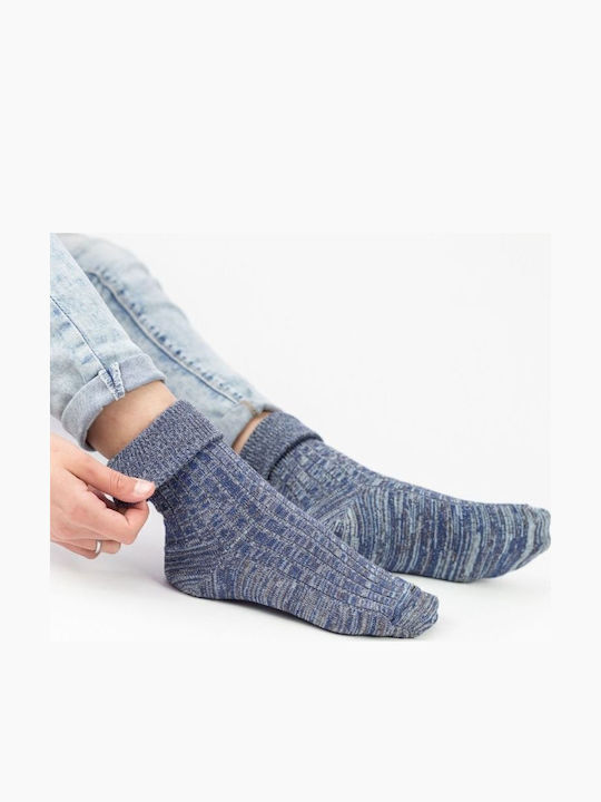 Women's Casual Socks Blue White Cotton Livoni 33561 Dark Blue