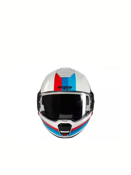 Nolan N120-1 Lineo 347 White / Blue / Red Cască Moto Flip-Up ECE 22.06 cu Sunvisor