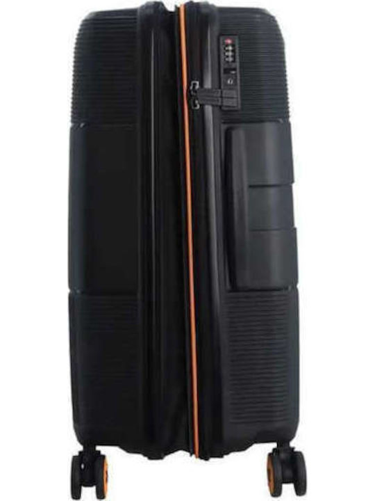 Discovery Medium Travel Suitcase Hard Black with 4 Wheels Height 65cm