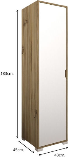 Single Door Wardrobe Clive Light Walnut - White 40x45x183cm