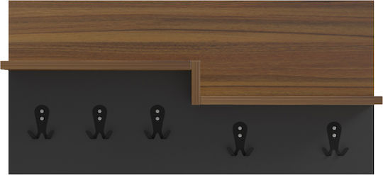 HomeMarkt Wall Hanger Nyda Wooden 6 Hooks Black 65x13.2x31cm